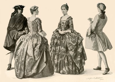 アン女王とジョージ1世の治世中の衣服、1702-1725年、1903年、1937年。 作： Sophie B. Steel