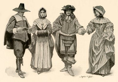 1620〜1670年、1903年、1937年の時代の衣類。 作： Sophie B. Steel