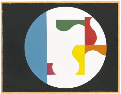 黒の背景に白丸の構図 作： Sophie Taeuber Arp