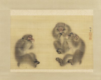 サル：悪を聞かない、悪を見ない、悪を話さない、1820年頃（シルクにインクと色） 作： Sosetsu Mori