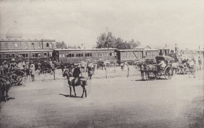 歴史的景観、ヨハネスブルグに到着した最初の列車（モノクロ写真 作： South African Photographer