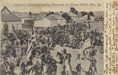 オリヴィエ・コマンドーがルーヴィルを去るところを描いた絵葉書 作： South African Photographer