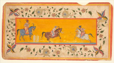 三人のポロ選手 1600-25年頃 （紙にインク、水彩） 作： South Indian School