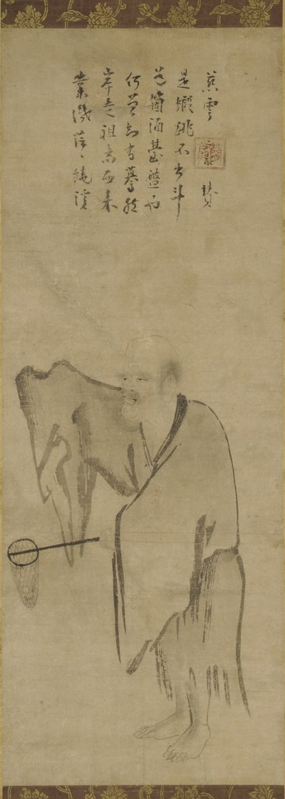 13世紀半ばにマスタークラムがエビを捕まえる（紙にインク） 作： Southern Song Dynasty Chinese School