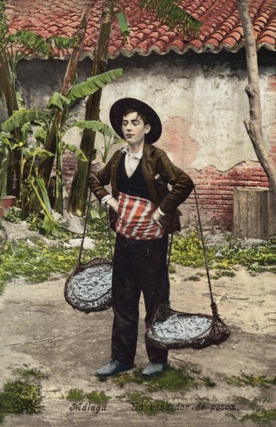 スペイン、マラガ、魚売り（カラー写真） 作： Spanish Photographer