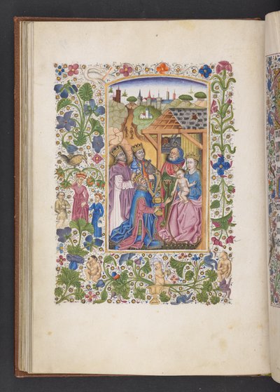 MS 50004 f.37v Aderation of the Magi を「Book of Hours」から追加 (ベラムにインク、カラー、ゴールド) 作： Spanish School