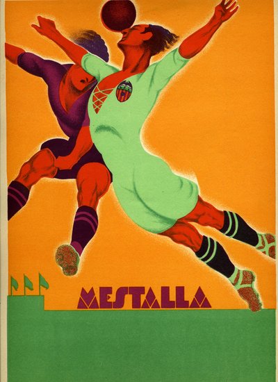 1929年4月15日、メスタッラスタジアムでのバレンシアと英語チームの試合の広告 作： Spanish School