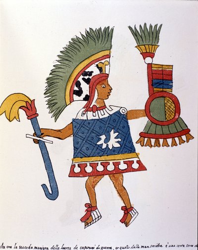 Codex Vaticanus 3738（Codex Vat.Rios）のアステカの戦士。1570年から1589年の間にドミニカ人のペドロ・デ・ロス・リオスが作成した写本のファクシミリ、Bibl.Vatican. 作： Spanish School