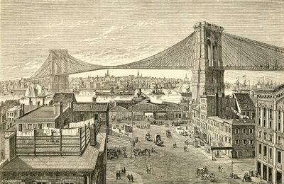 ブルックリン橋、ニューヨーク、アメリカ合衆国、19 世紀。 El Museo Popular から出版されたマドリッド 作： Spanish School
