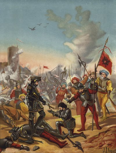 1525年、イタリアのパヴィアの戦いでのフランス国王フランシス1世の捕獲 作： Spanish School