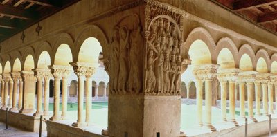 キリストとエマオの巡礼者、回廊の角柱からの救済 作： Spanish School