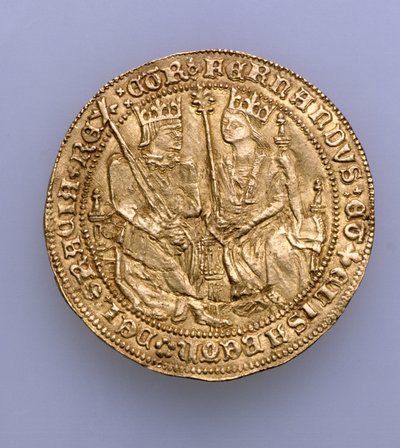 アラゴンのフェルディナンド2世（1479-1516）とカスティーリャのイザベラ（1474-1504）、セビリアミント、1475（金）（168056を参照） 作： Spanish School