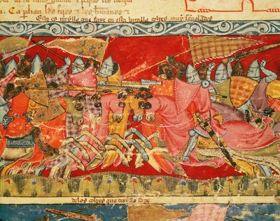 Fol.110rコーデックスベニートサンタモーラのギリシャ人とトロイの木馬の戦い 作： Spanish School