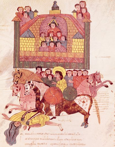Fol.150vイゼベルの死、聖書モザラベ 作： Spanish School