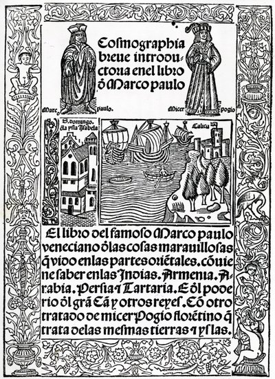 ロドリゴデサンタエラが翻訳したマルコポーロの旅の最初のカスティーリャバージョンの口絵、1503年公開 作： Spanish School