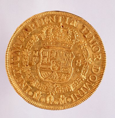 スペインの金貨（8ecu）：フィリップ（フィリッポまたはフィリップ）5世（1700-1746年）の時代。1739年 直径3.6cm ナポリ、ムゼオ・アルケオロジコ 作： Spanish School