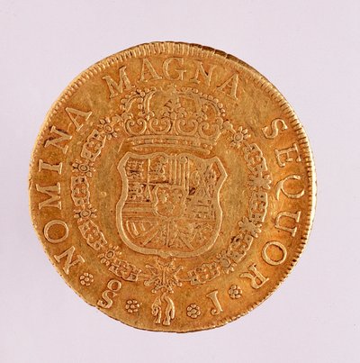 スペインの金貨（8エクウス）：フェルディナンド（フェルディナンド）6世（1746-1759）の時代。1759年 直径3.5cm ナポリ、ムゼオ・アルケオロジコ 作： Spanish School