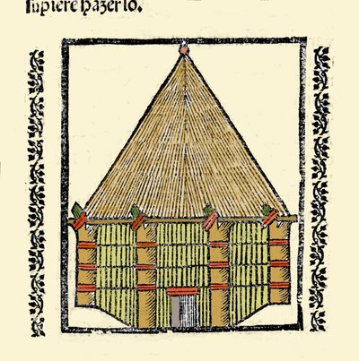 生息地：Cabane des Indigenes Caraibesの記述。Gonzalo Fernandez de Oviedo (Gonzalo) or Fernandez de, ou Hernandez de Oviedo y Valdes (1478-1557)の著書「Historia general de las Indias, islas y tierra firme del mar oceano」からの挿絵。 作： Spanish School