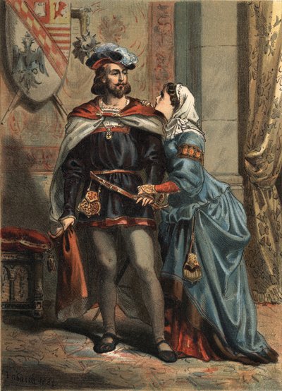 スペインのジャンヌ（ラ・フォル）（1479-1555）と配偶者のフィリップ・ル・ボー（1478-1506）（スペイン王、オーストリア大公）が、Juan Justo Huguet著「El Culto de la Hermosura」（Molinas Hermanos editores）に登場します。 作： Spanish School