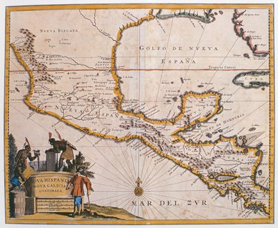 ニュースペイン、ニューガリシア、グアテマラの地図、1625年 作： Spanish School