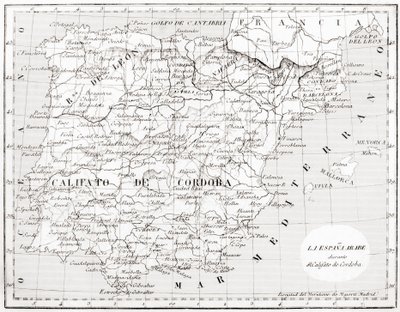コルドバのカリフを示すスペインの地図 作： Spanish School