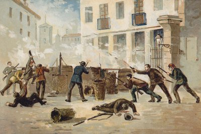 1873年にスペインの武装解除を拒否したバレンシアの国民民主党員 作： Spanish School