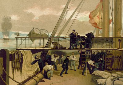 1866年、ペルーのカヤオ爆撃中に負傷したメンデスヌニェス 作： Spanish School