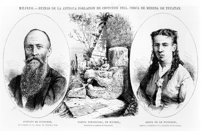 メキシコ-ユカタン、メリダの近くのチチェンイツァの古代人口の遺跡、ラIllustracion Espanola y Americana 1877の図 作： Spanish School