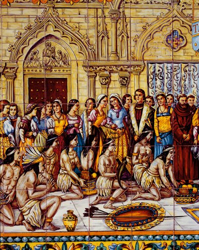 ネイティブアメリカンは1492年にコロンブスの従者をスペインに連れてきました（セラミック） 作： Spanish School