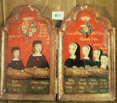 フィリップ1世の子供たちの肖像画（1478〜1506）カスティーリャ（1479〜1555年）のハンサムとジョアンナの「マッド」（パネル上のテンペラ） 作： Spanish School