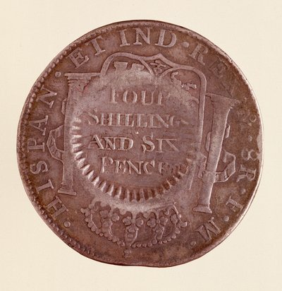 スペインの銀貨（8レアル）：チャールズ3世の時代（1759〜1788年）。1777年、1787年のカウンターマーク付き。直径3.9cm ナポリ、考古学博物館 作： Spanish School