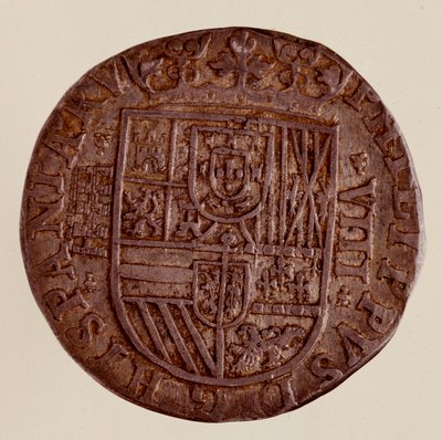 スペインの銀貨（8レアル）：フィリップ（フィリッポまたはフィリップ）2世（1556-1598年）の時代。1589年 直径3.5cm ナポリ、ムゼオ・アルケオロジコ 作： Spanish School