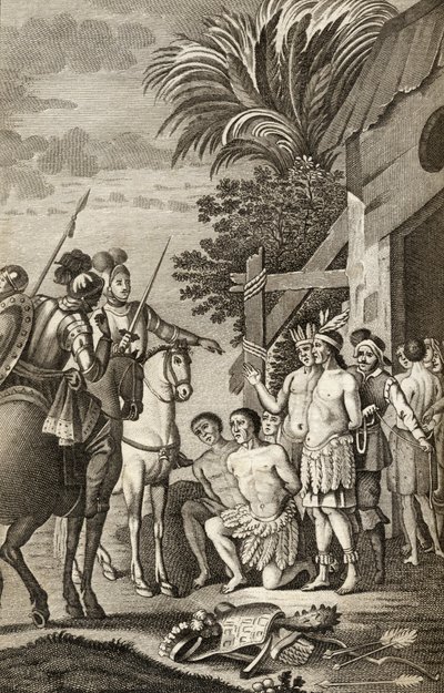 「ラアラウカナ」からのアロンソデエルシーリャによるスペインのチリの征服、1827年にバルセロナで公開（彫刻） 作： Spanish School