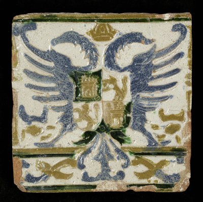 レオンとカスティーリャの腕を持つタイル、1525年（陶器） 作： Spanish School