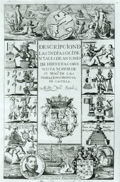 アントニオデエレーライトルデシージャスによる西インド諸島の説明のタイトルページ、マドリッド版、1725 作： Spanish School