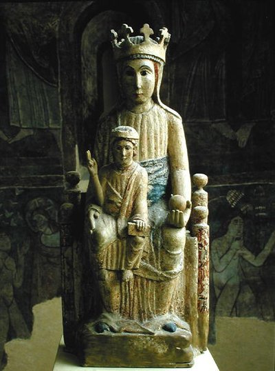 聖母子、カタロニア語学校、1200年頃（多色石） 作： Spanish School