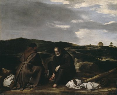 風景の中の2人の僧侶、1645年頃 作： Spanish or Italian School