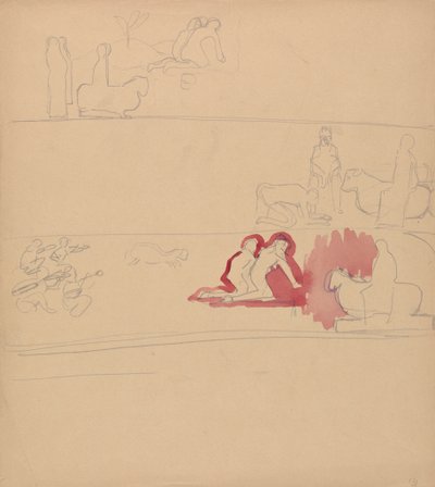 黄金の子牛の洞窟：崇拝者と子牛 作： Spencer Frederick Gore