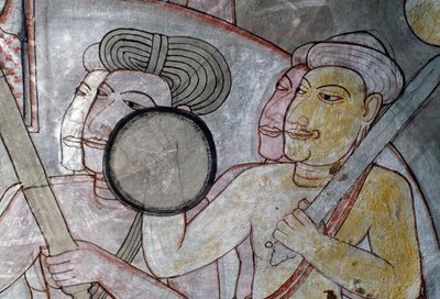 セイロン王に随行する軍隊を描いたフレスコ画、ダンブッラ黄金寺院（ユネスコ世界遺産 作： Sri Lankan School