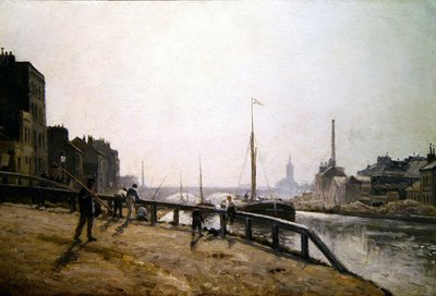 運河の風景（油彩・キャンバス） 作： Stanislas Victor Edouard Lepine