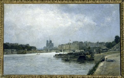 シテ島とサン＝ルイ島、オーステルリッツ橋の眺め、1880年頃（油彩・カンヴァス） 作： Stanislas Victor Edouard Lepine