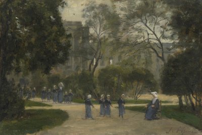 チュイルリー公園の修道女と女学生、パリ 作： Stanislas Victor Edouard Lepine