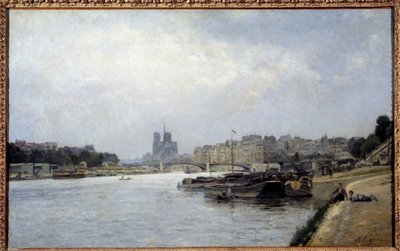 アウステルリッツの橋から見たシテ島とサン・ルイ島 絵画 スタニスラス・ルピーヌ（1835-1892） 19世紀 日0,83x0,51 m パリ、カルナヴァレ美術館 作： Stanislas Victor Edouard Lepine