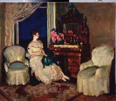 部屋の中 - スタニスラフ・ユリアノビッチ・ジュコフスキー（ジュコフスキー）（1873-1944）による絵画、キャンバスに油彩 作： Stanislav Joulianovitch Joukovski