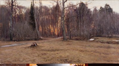 4月の夕方。 スタニスラフ・ユリアノビッチ・ジュコフスキー（ジュコフスキー）（1873-1944）による絵画、キャンバスに油彩 作： Stanislav Joulianovitch Joukovski