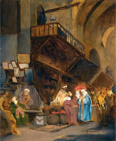 コンスタンティノープルのバザール - Peinture de Stanislaw Chlebowski (1835-1884), orientalisme - コンスタンティノープルのバザール - スタニスラフ・フレボフスキー作 (1835-1884) の木に油彩 - 26x21 cm - 個人蔵 作： Stanislaw Chlebowsky