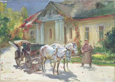 ポーランドの邸宅の前で、1930年頃（キャンバスに油彩） 作： Stanislaw Kaczor Batowski