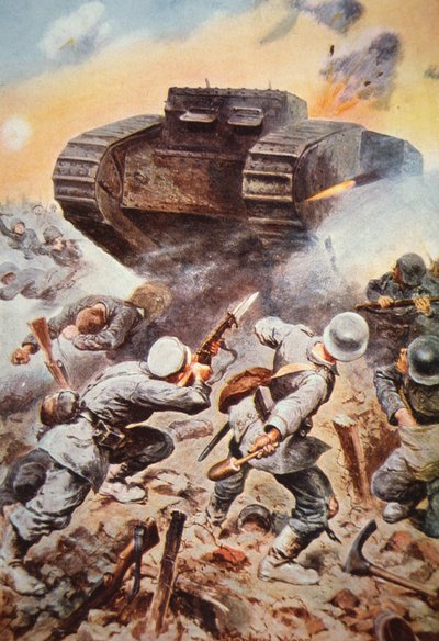 第一次世界大戦の西部戦線でドイツ軍を相手に活躍するイギリスの戦車 作： Stanley L. (after) Wood