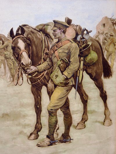 配給品の共有」-1916年12月23日付「The War Illustrated」に掲載（カラーリトグラフ 作： Stanley L. (after) Wood