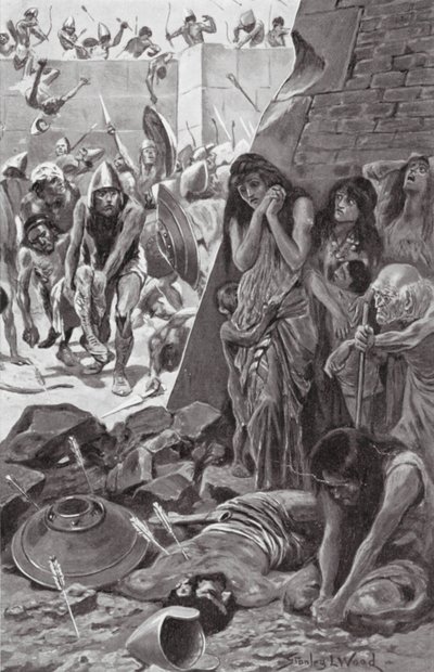 バビロンのネブカドネザルに包囲されたタイア（リトグラフ） 作： Stanley L. (after) Wood